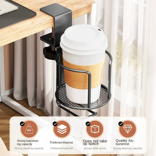2 in 1 No Drill Desk Cup Holder Adjustable Upgraded Arm Clamp Stand