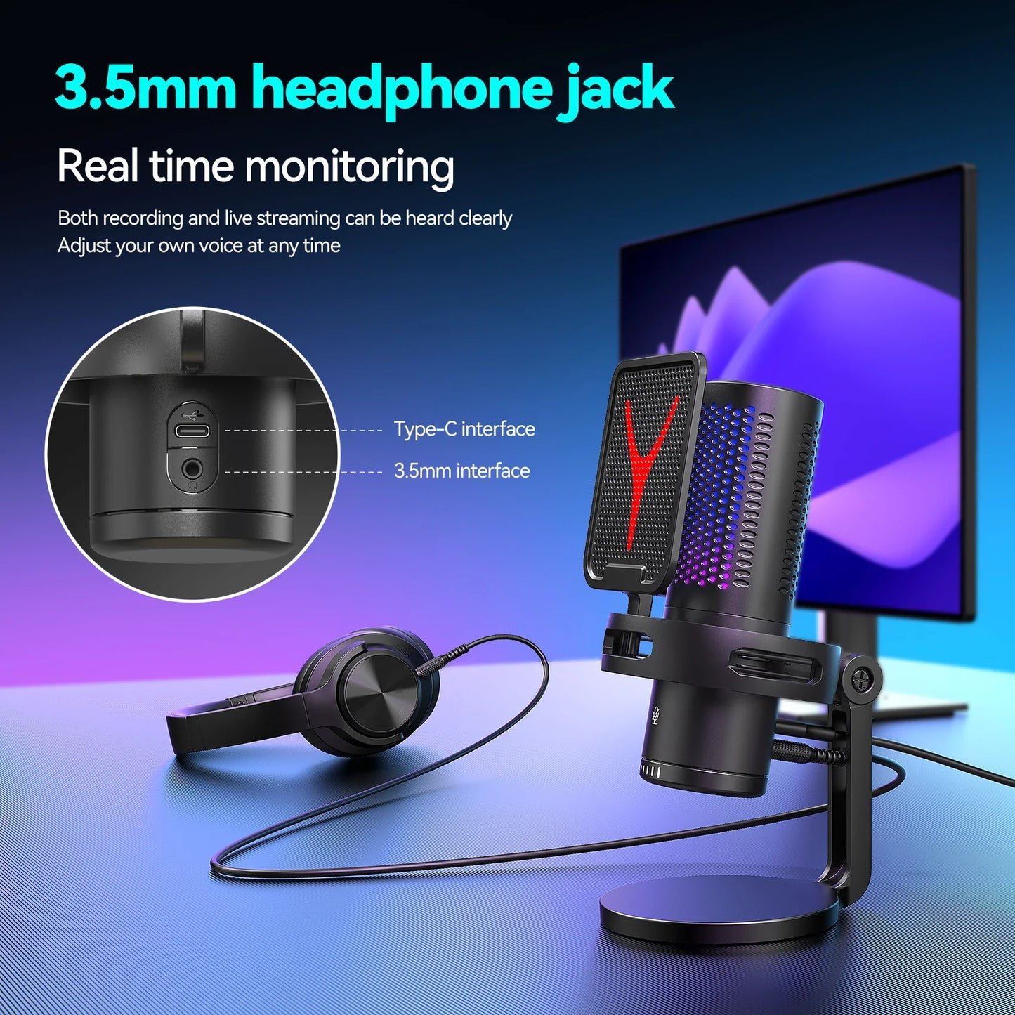 Professional USB Condenser Microphone Kit – Gaming & Podcast Mic for PC/Laptop, Wired Studio Recording Mic for Streaming, Karaoke & Voice Overs.