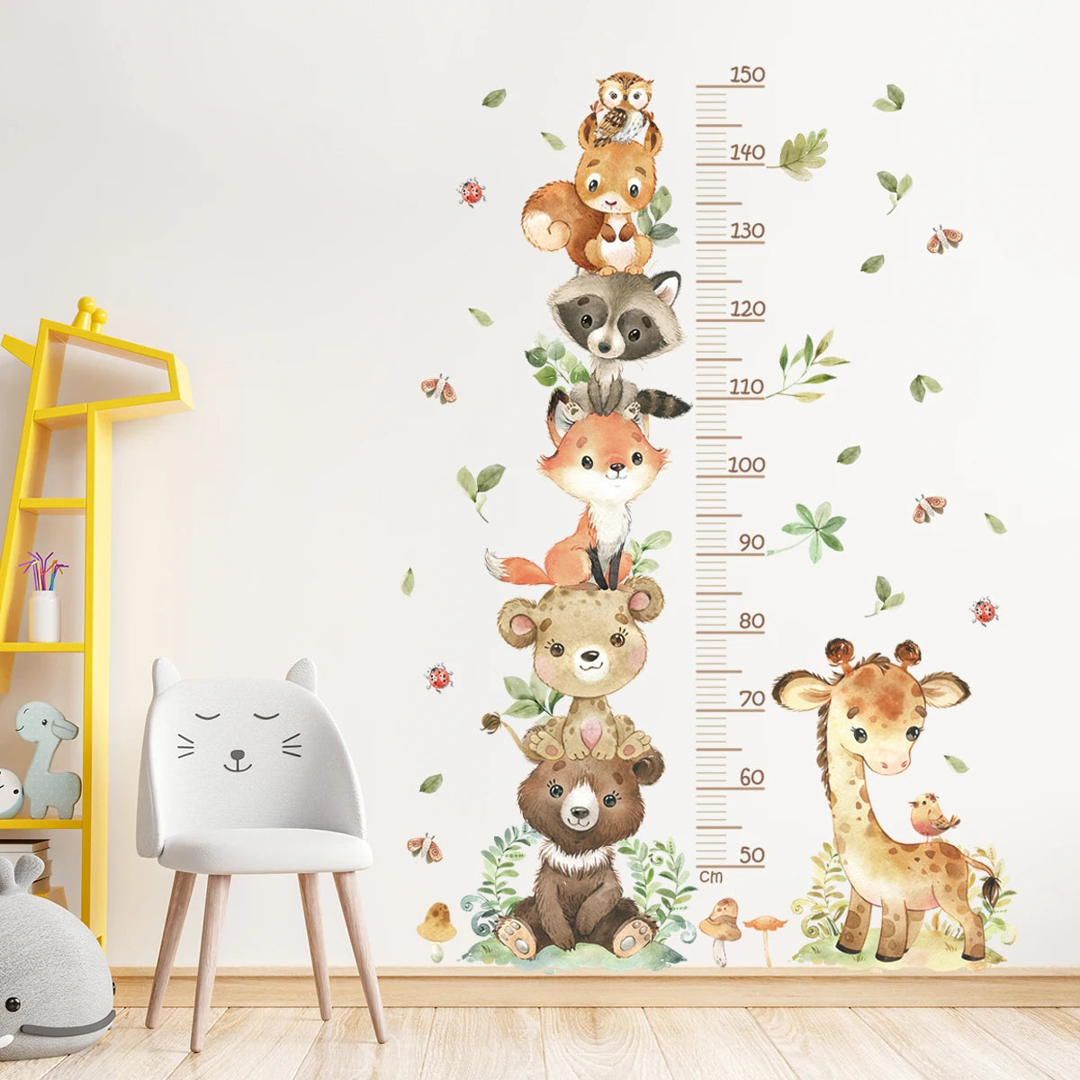 3PC Cartoon Animal Height Ruler Wall Stickers