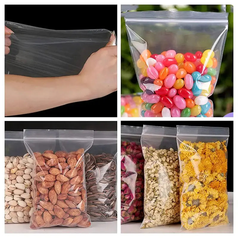 100PCS Thicken Ziplock Sealed Bags – Clear PA+PE Plastic Storage for Jewelry, Food & Packing