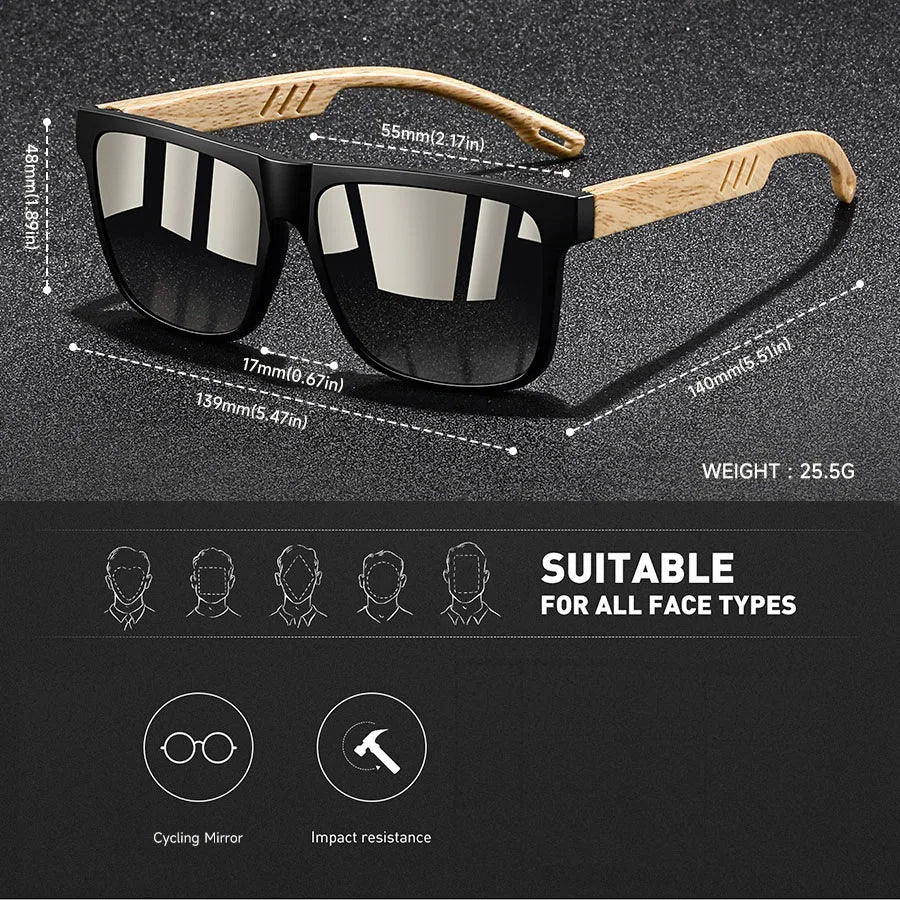 Retro Square Mirror Sunglasses – UV400 Unisex Wood Accent Shades