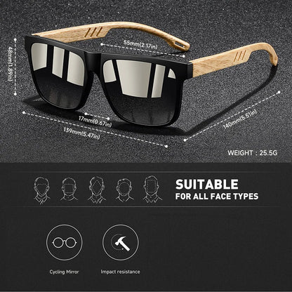 Retro Square Mirror Sunglasses – UV400 Unisex Wood Accent Shades