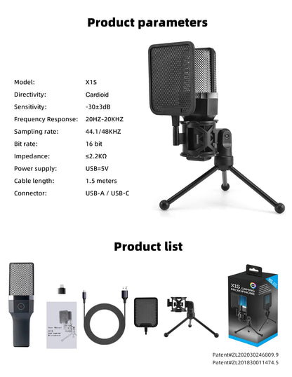 Professional USB Condenser Microphone Kit – Gaming & Podcast Mic for PC/Laptop, Wired Studio Recording Mic for Streaming, Karaoke & Voice Overs.