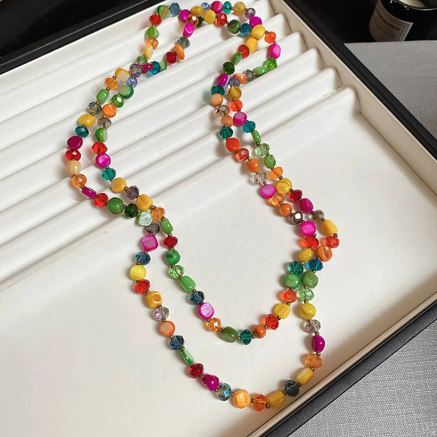 Bohemian Colored Shell Bead Double Layered Necklace