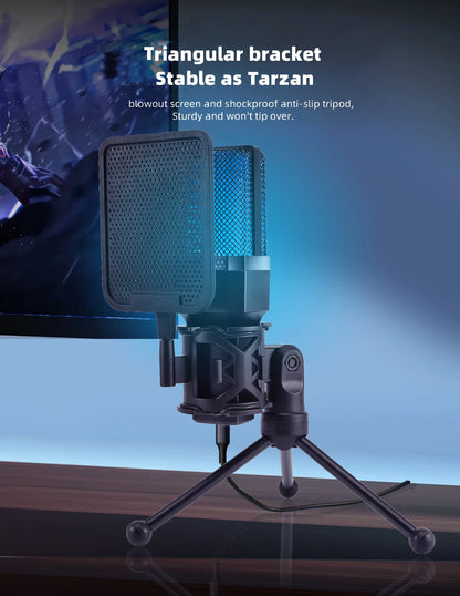 Professional USB Condenser Microphone Kit – Gaming & Podcast Mic for PC/Laptop, Wired Studio Recording Mic for Streaming, Karaoke & Voice Overs.