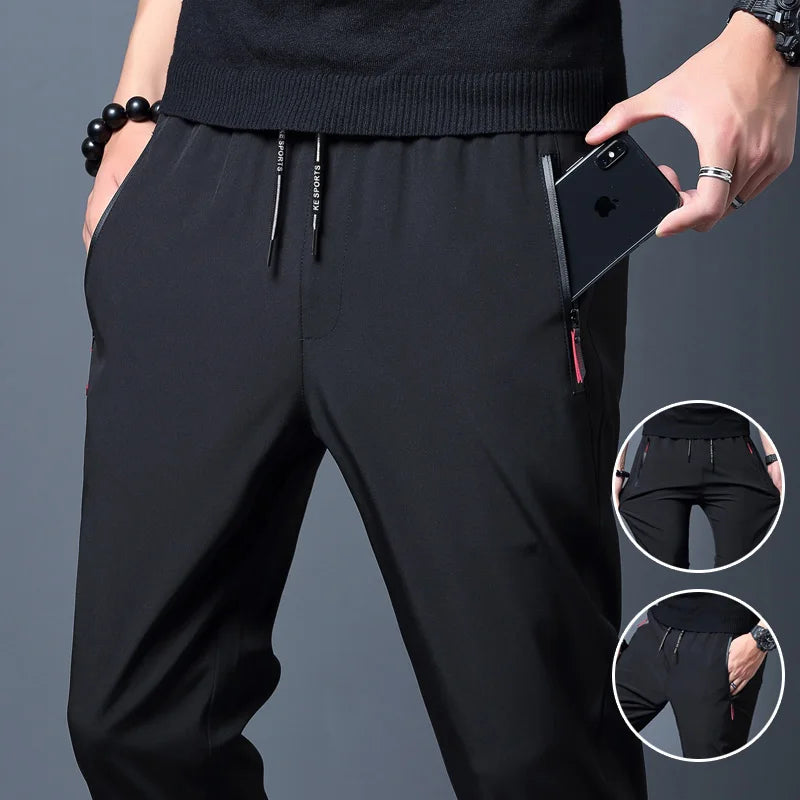 Men's Casual Pants – Straight Slim Fit Elastic Waist Jogger Classic Blue, Black Gray, Plus Size Available