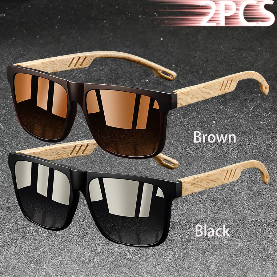 Retro Square Mirror Sunglasses – UV400 Unisex Wood Accent Shades