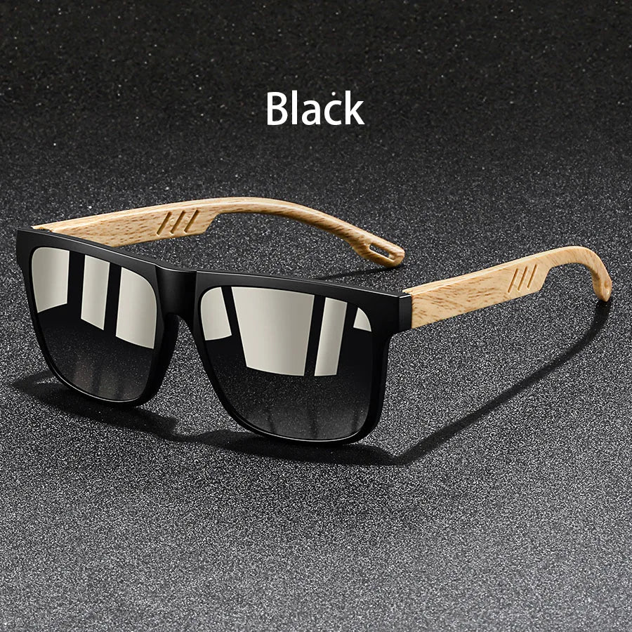 Retro Square Mirror Sunglasses – UV400 Unisex Wood Accent Shades