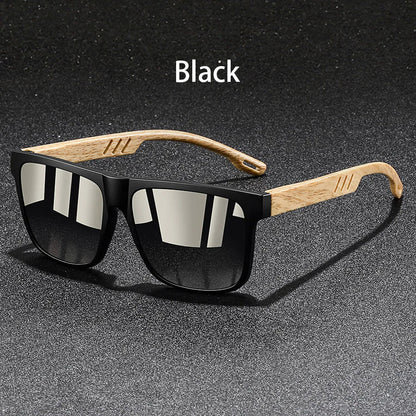 Retro Square Mirror Sunglasses – UV400 Unisex Wood Accent Shades