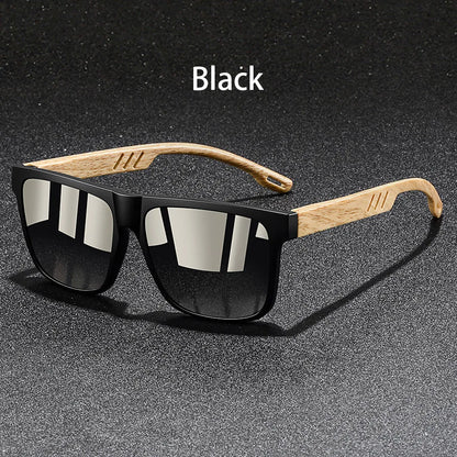 Retro Square Mirror Sunglasses – UV400 Unisex Wood Accent Shades