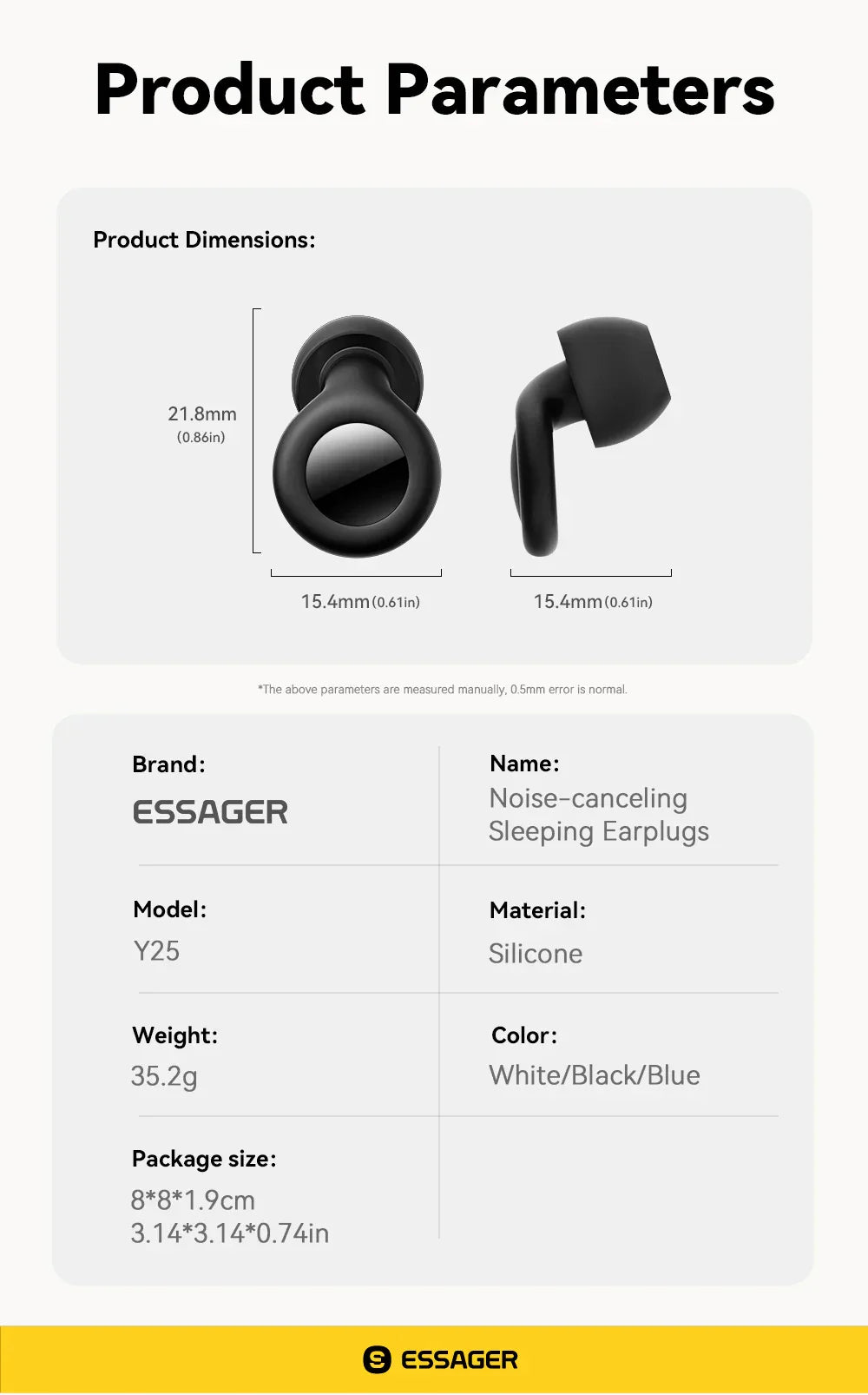 ESSAGER Noise Cancelling Ear Plugs for Sleeping Soft Silicone Sleep Earplugs Noise Reduction Earbuds for Sleep Work Study Travel