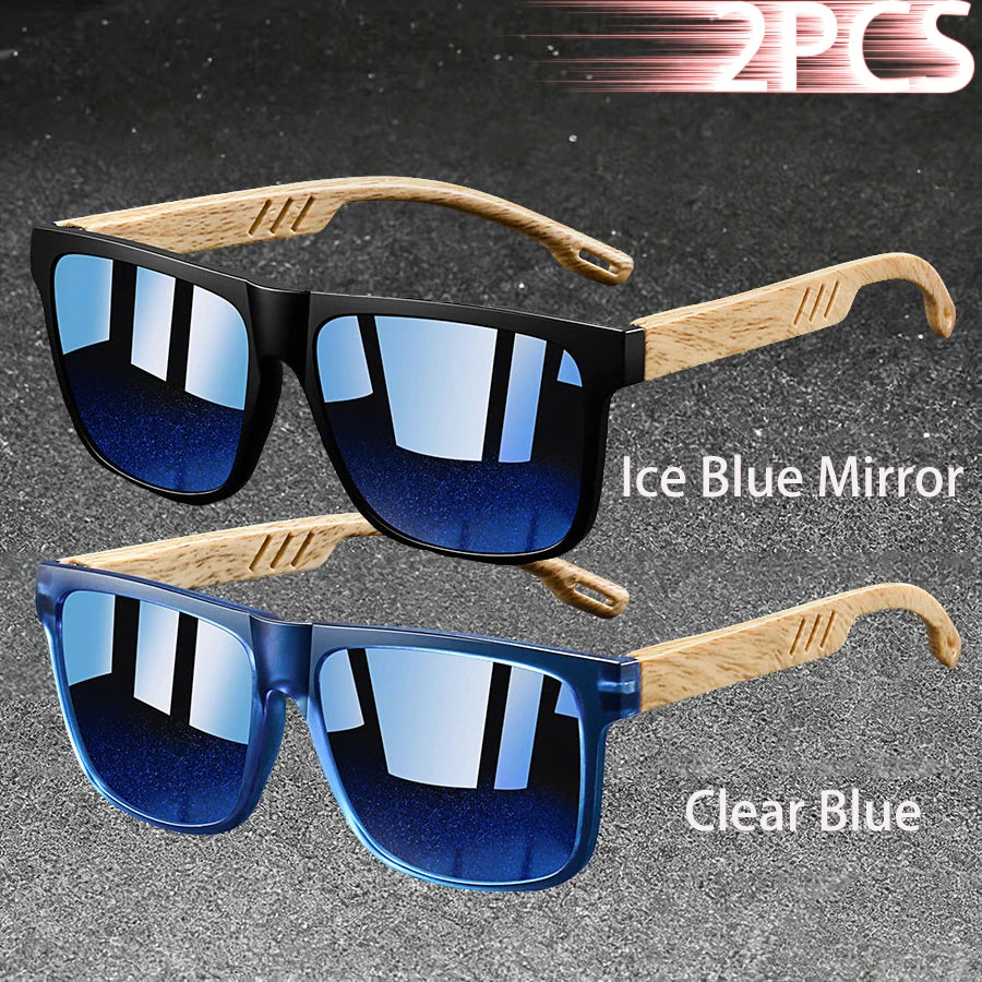 Retro Square Mirror Sunglasses – UV400 Unisex Wood Accent Shades