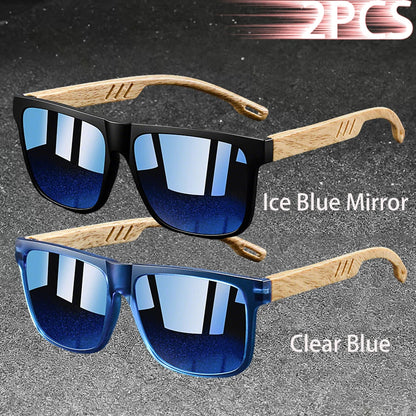 Retro Square Mirror Sunglasses – UV400 Unisex Wood Accent Shades