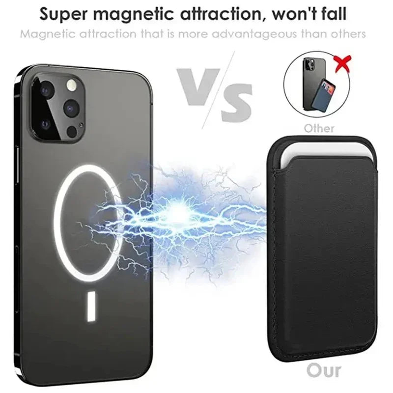 MagSafe Magnetic Wallet Card Holder – Leather Case for iPhone 17, 16, 15, 14, 13, 12 & Samsung