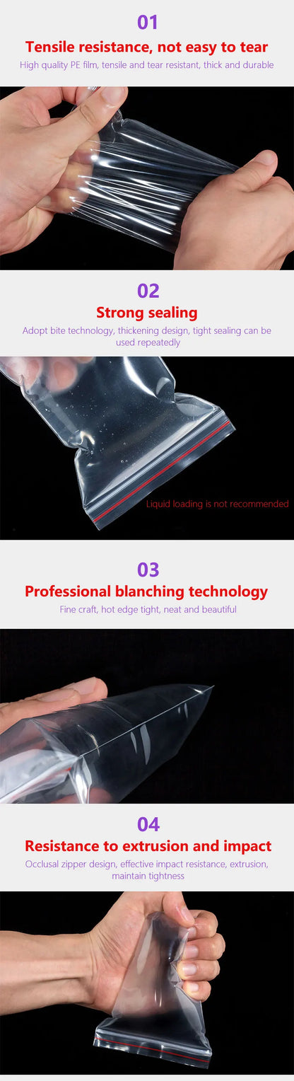 100PCS Thicken Ziplock Sealed Bags – Clear PA+PE Plastic Storage for Jewelry, Food & Packing