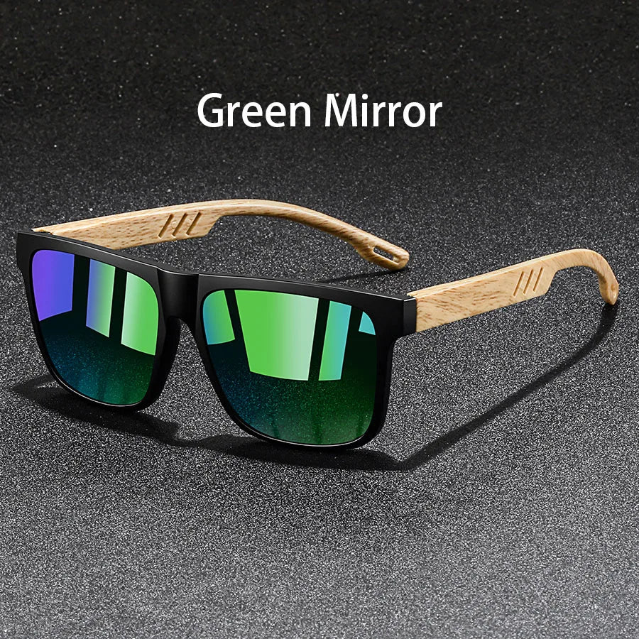 Retro Square Mirror Sunglasses – UV400 Unisex Wood Accent Shades