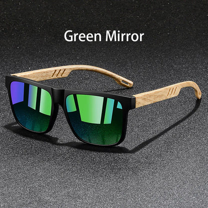 Retro Square Mirror Sunglasses – UV400 Unisex Wood Accent Shades