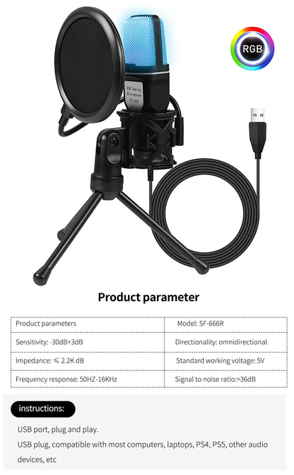 Professional USB Condenser Microphone Kit – Gaming & Podcast Mic for PC/Laptop, Wired Studio Recording Mic for Streaming, Karaoke & Voice Overs.