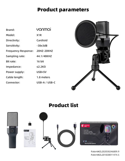 Professional USB Condenser Microphone Kit – Gaming & Podcast Mic for PC/Laptop, Wired Studio Recording Mic for Streaming, Karaoke & Voice Overs.