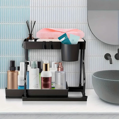 Kitchen storage rack - movable drawers, double-layer storage shelf, no drilling required, for home bathrooms